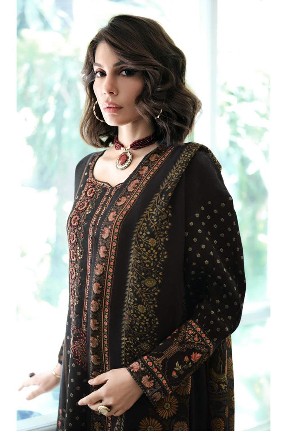Black Cotton Silk Digital Printed Unstitched Suit Material