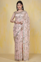 Dusty Pink Sequins Embroidered Georgette Saree