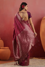 Wine Soft Silk Woven Saree
