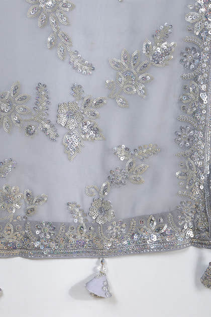 Grey Georgette Sequins Embroidered Saree