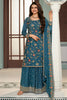 Blue Color Embroidered Crepe Unstitched Suit Material With Stitched Sharara