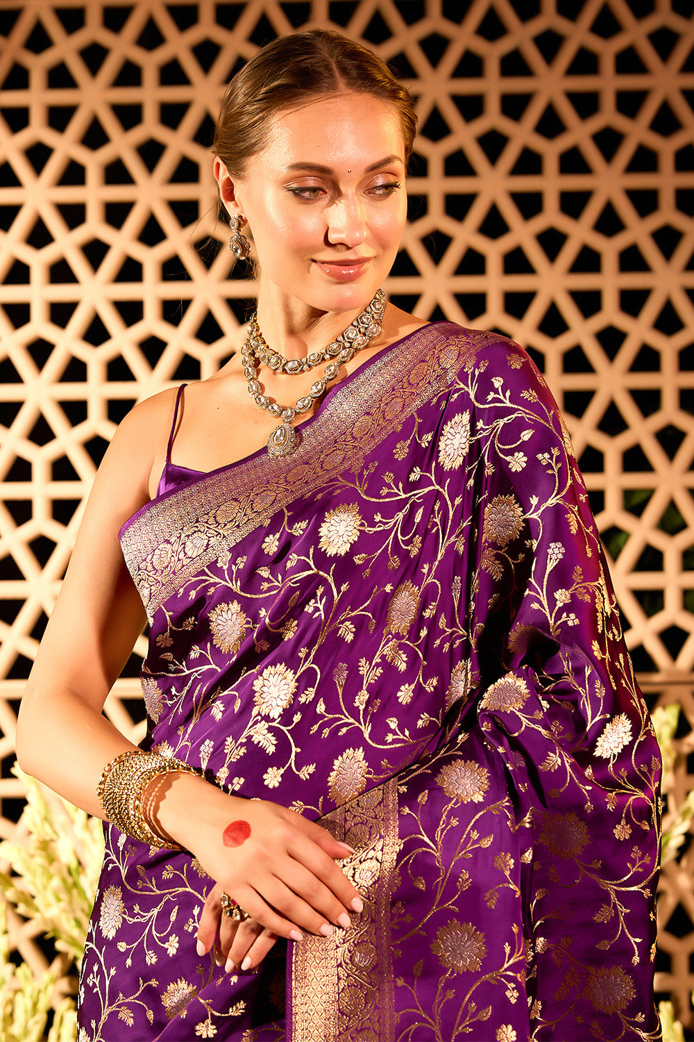 Purple Banarasi Katan Silk Saree