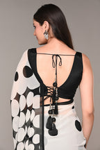 Cream And Black Color Polka-Dot Crepe Printed Saree
