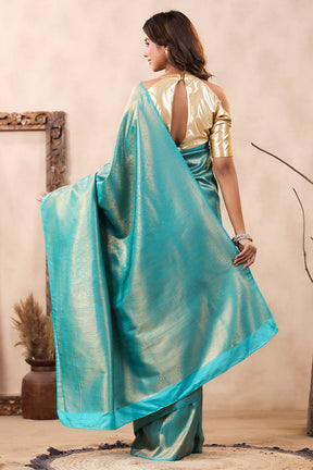 Turquoise Color Woven Silk Saree