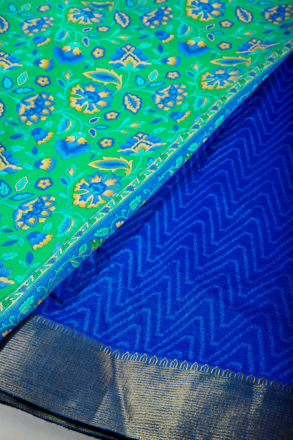 Teal Green Color Floral Printed Tussar Silk Saree