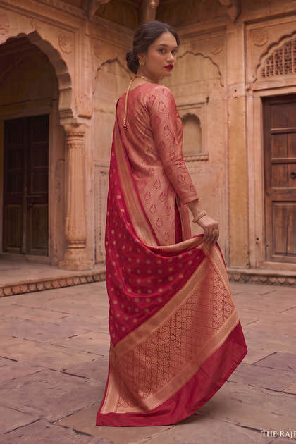 Fuchsia Pink Banarsi Silk Woven Unstitched Suit Material