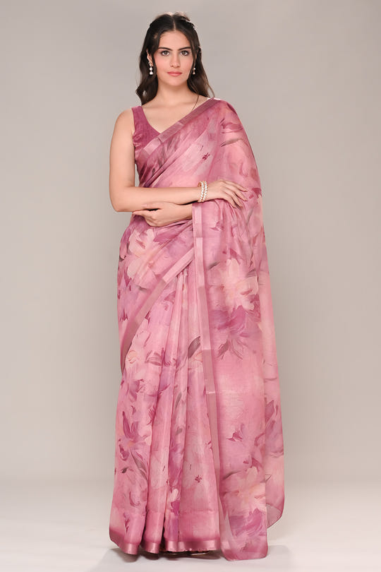 Mauve Color Organza Cotton Printed Saree