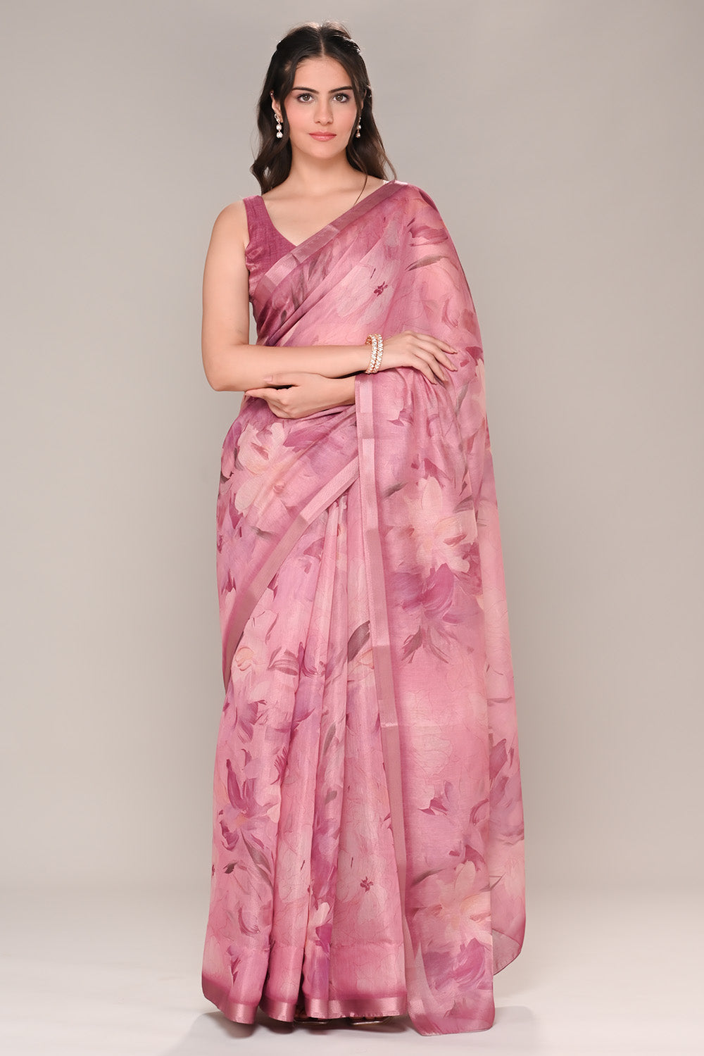 Mauve Color Organza Cotton Printed Saree