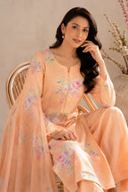 Peach Floral Printed Chanderi Suit With Palazzo