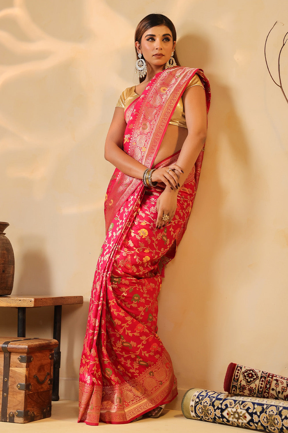 Dusty Pink Silk Zari & Resham Woven Saree