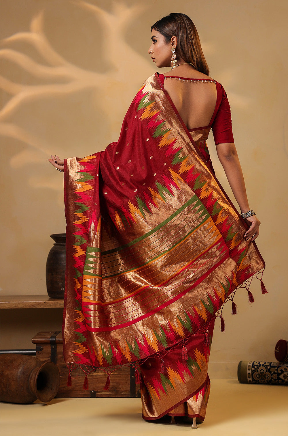 Maroon Cotton Silk Woven Saree