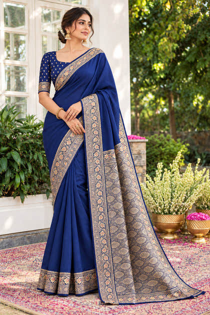 Navy Cotton Silk Woven Saree