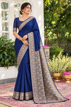 Navy Cotton Silk Woven Saree