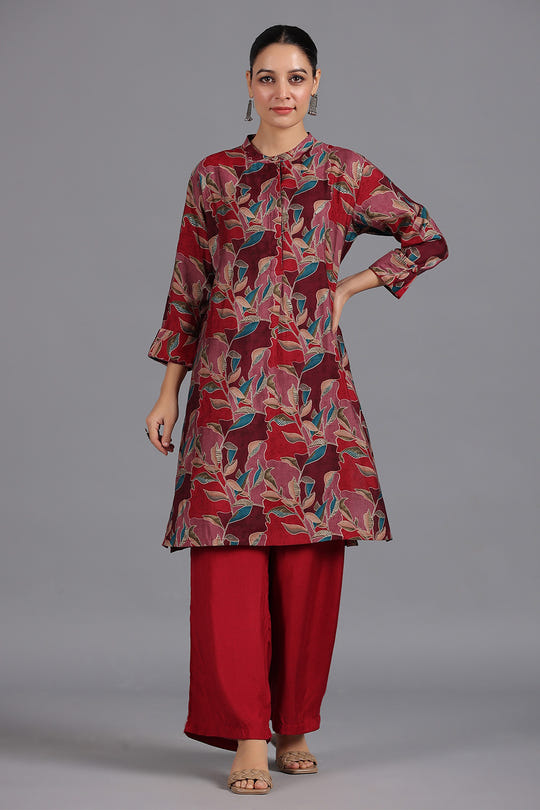 Maroon Color Muslin Floral Printed Kurta Set