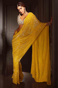 Mustard Color Georgette Sequins Embroidered Saree