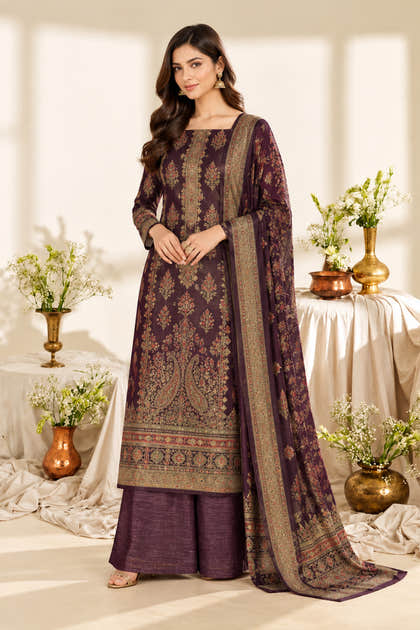 Wine Digital Printed Velvet Unstitched Suit Fabric