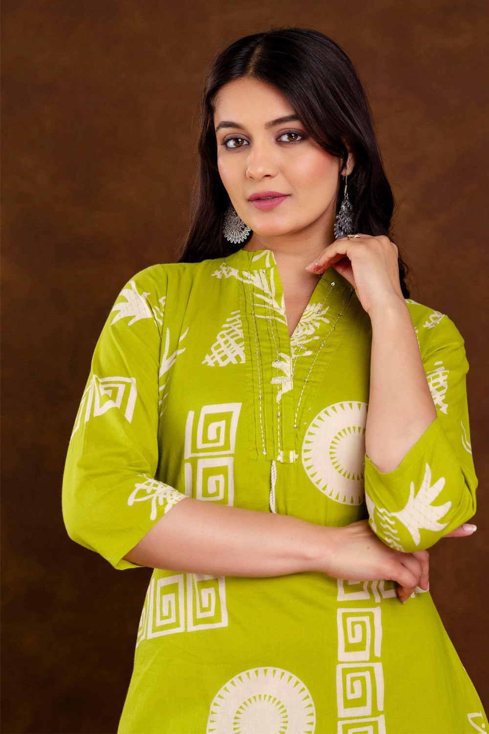 Light Green Block Printed Cotton Printed Kurta Set
