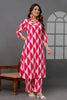Beige And Magenta Printed Cotton Kurta Set