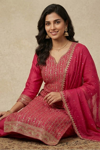 Rani Crepe Silk Embroidered And Floral Printed Unstitched Suit Material