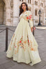 Cream Silk Floral Printed And Zari Embroidered Alia Cut Anarkali Gown