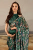 Green Shimmer Floral Printed Saree with Swarovski Work on Border