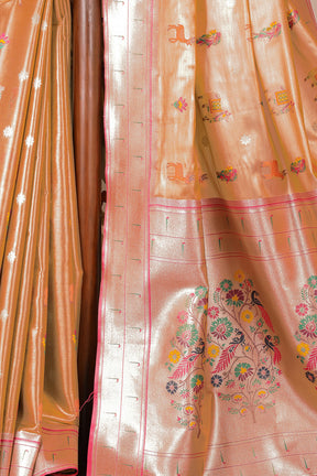 Gold & Red Duo-Chrome Tissue Silk  Pathani Work Saree