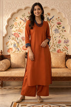 Rust Solid Color Cotton Kurta Set