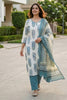 Cream And Blue Hand-Block Printed Cotton Suit