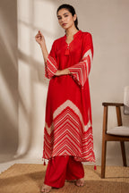 Red Mulberry Silk Printed Kurta Set