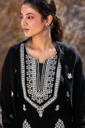Black Color Organza Resham Embroidered Suit