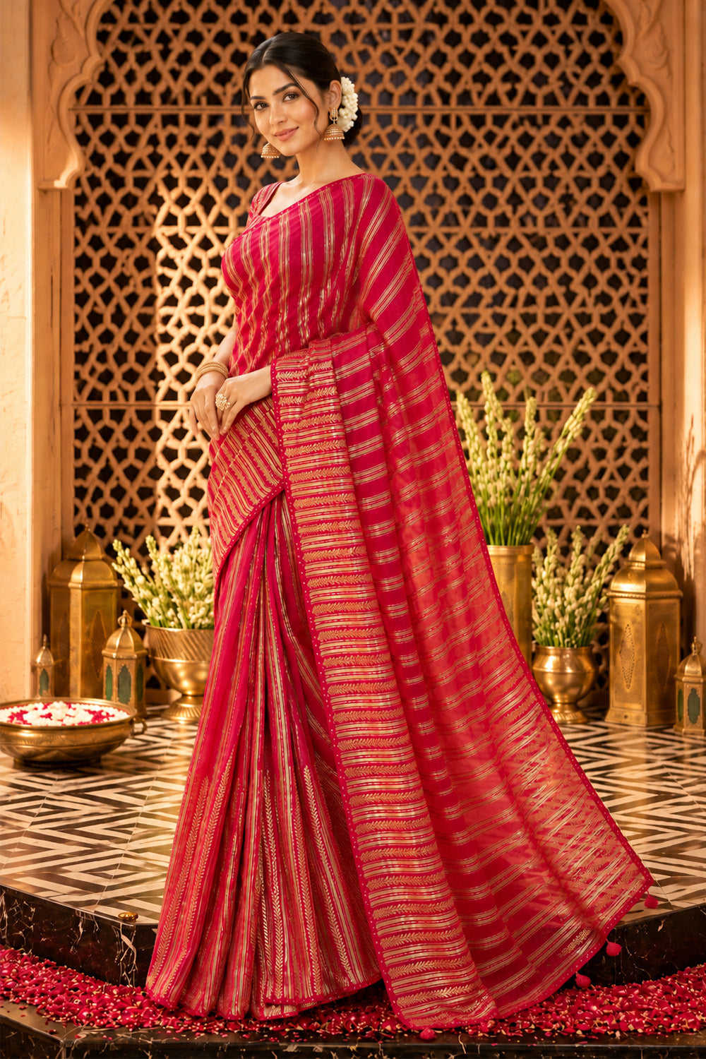Rani Sequins Embroidered Georgette Saree