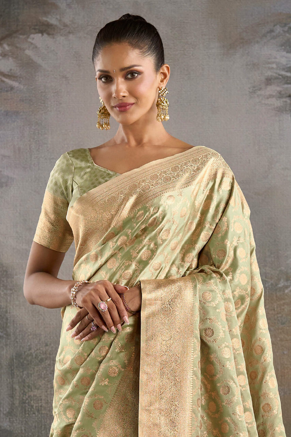 Pista Green Banarasi Silk Woven Saree