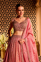 Pink Tissue Silk Embroidered Lehanga