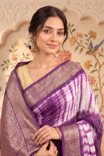 Purple Georgette Shibori Printed Saree