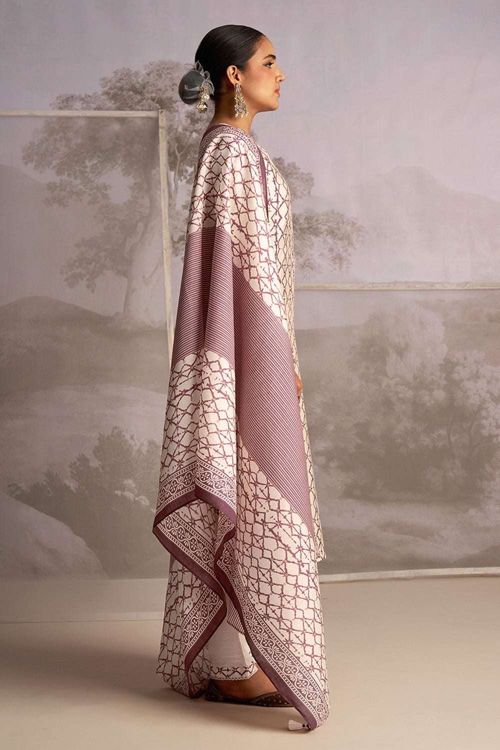 Cream & Rust Color Muslin Printed Suit