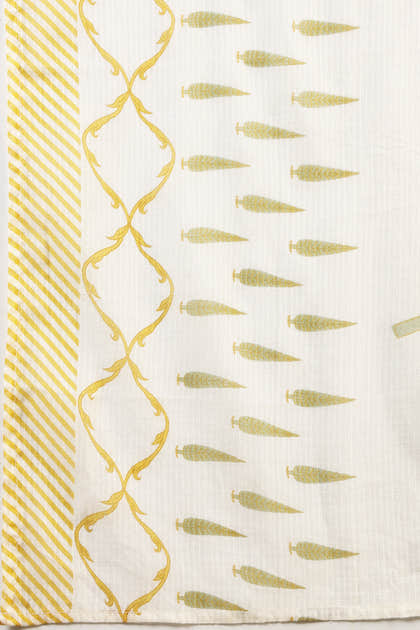 Yellow Cotton Emboridered And Printed Suit Set