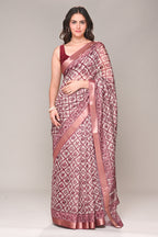 Cream & Rust Color Cotton Silk Printed Saree