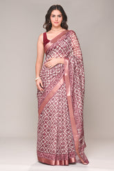 Cream & Rust Color Cotton Silk Printed Saree