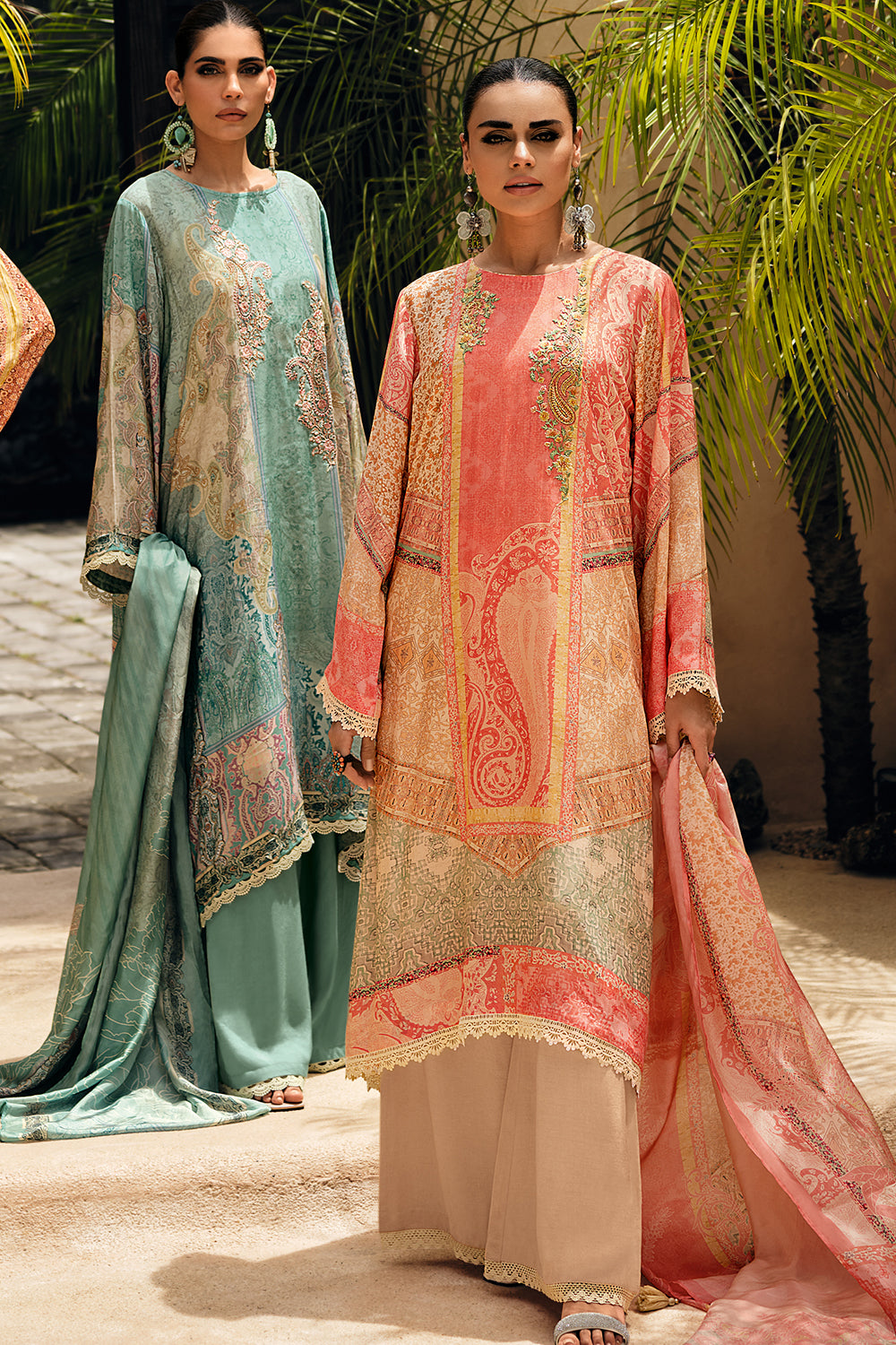 Peach Color Silk Digital Printed Unstitched Suit Material