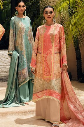 Peach Color Silk Digital Printed Unstitched Suit Material