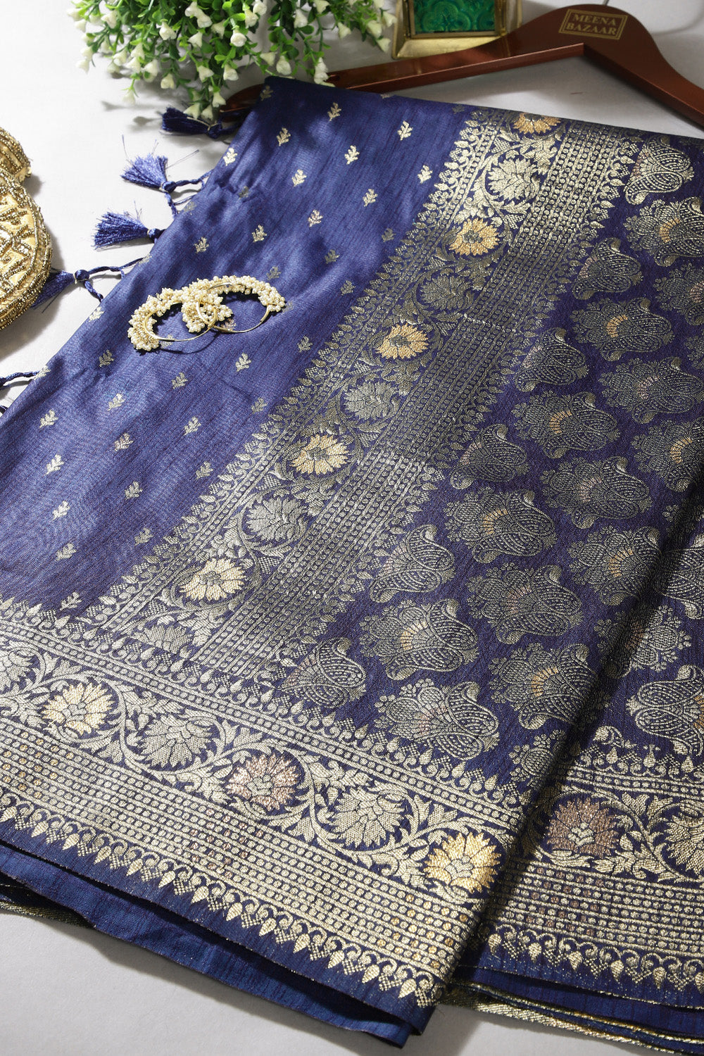 Navy Blue Color Raw Silk Woven Saree