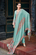 Turquiose Spun Pashmina Printed Unstitched Suit Fabric