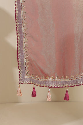 Wine & Golden Mantellic Tissue Embroidered Saree with Readymade Blouse