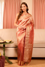 Rust Tissue Mirror Work Saree