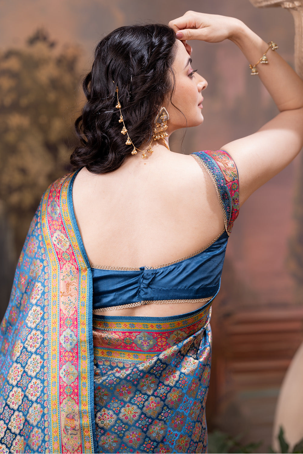 Blue Maheshwari Silk Soft Brocade Woven Saree