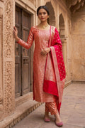 Cherry Red Banarsi Silk Woven Unstitched Suit Material