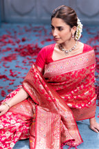 Cheery Red Colour Banarasi Silk Woven Saree