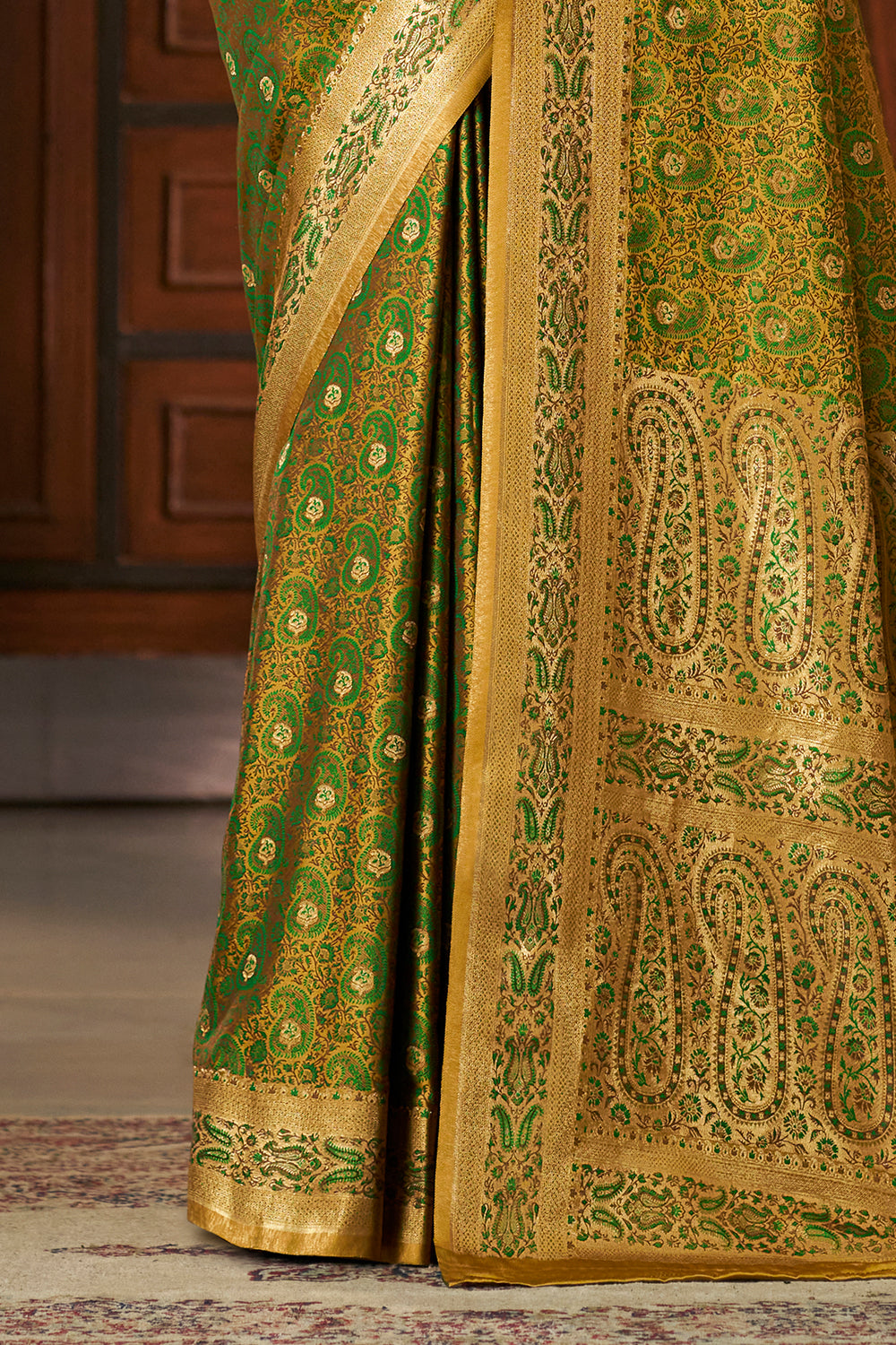 Green Silk Minakari Woven Saree