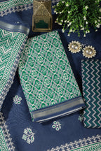 Green Cotton Ajrakh Block Print Unstitched Suit Material