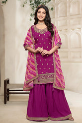 Velvet Crepe Silk Embroidered Suit With Palazzo
